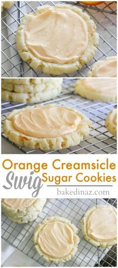 orange creamsice sugar cookies are cooling on a wire rack, and then baked in the oven