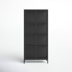 an empty black bookcase on a white background