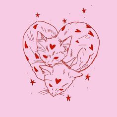 an image of two cats in the shape of a heart with stars on pink background