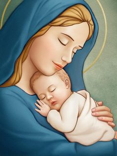 a painting of the virgin mary holding a baby