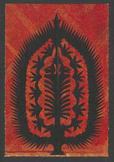 an abstract painting with red and black colors on the bottom half of it, depicting a stylized tree