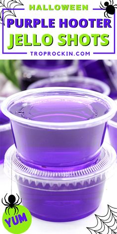 halloween purple hooter jello shots with text overlay