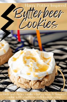 harry potter inspired butterbeeer cookies with whipped cream on top