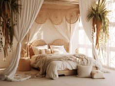 "Looking for a unique way to add some boho flair to your bedroom? Look no further than these queen canopy bed curtains! Made from 100% linen, they are perfect for giving your bed a unique and bohemian look. Not only do they add a touch of style, but they're also very functional - providing privacy from the bugs and wind while you sleep. Whether you're looking for a new Bohemian-inspired bedroom set or just want some extra protection from the elements, these curtains are perfect for you. So why n Bedroom Safe, Bohemian Bedroom Inspiration, Queen Canopy Bed, Bed Drapes, Canopy Bed Curtains, Romantic Bedrooms, Canopy Curtains, Canopy Bedroom, Boho Style Bedroom