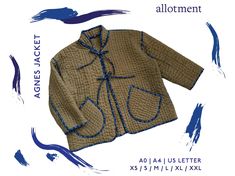 an image of a jacket with blue trims on the front and back, along with text that reads alotment