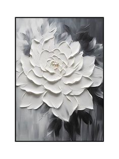 a white flower on a black and white background is featured in this painting by person