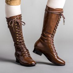 Onward to adventure in the stunning reproduction Bessie Vintage Aviator Boots! These beautiful all-leather boots are carefully recreated from two pairs of original 1930s women's sporting boots right down to the nifty side pocket. We've named these vintage reproduction boots after Bessie Coleman, the first Black and Indigenous American woman to hold a pilot's license. Bessie traveled to France in 1920, learning to fly a Nieuport 564 biplane, and earning her aviation license from the Fédération Aé Aviator Boots, American Duchess Shoes, Cottagecore Boots, Aviator Costume, Bessie Coleman, American Duchess, The Oregon Trail, Book Board, Fantasy Book