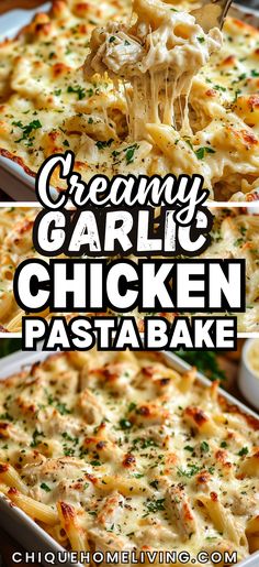 this creamy garlic chicken pasta casserole is the perfect meal to make for dinner