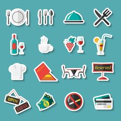 various stickers on the theme of food and drink - miscellaneous objects / items cut out from paper