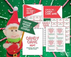 the candy cane hunt printables are on display