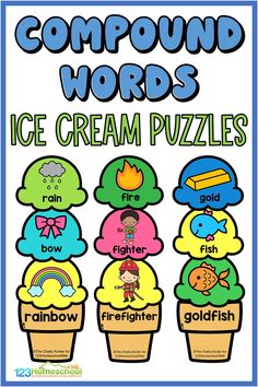 ice cream puzzles with words and pictures to help kids learn how to use the word