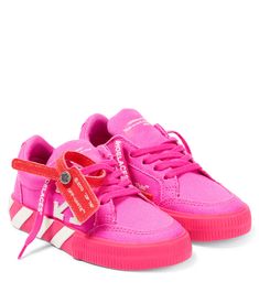 Logo Canvas Sneakers in Pink - Off White Kids | Mytheresa Airport Signage, Arrows Logo, Off White Shoes, Cute Nike Shoes