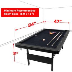 the pool table is shown with measurements for it