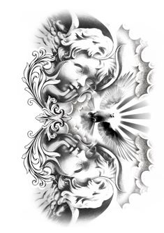 an artistic tattoo design with two faces and birds