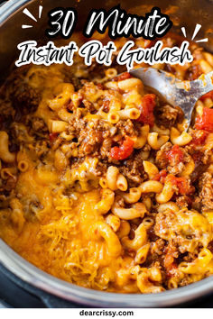 an instant pot filled with pasta and ground beef