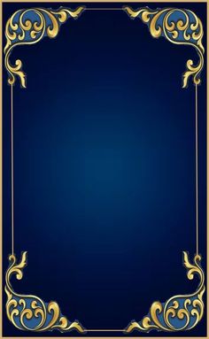 a blue and gold background with an ornate frame