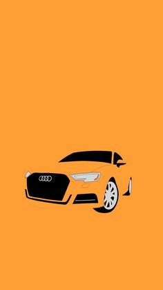 an orange background with a black and white car