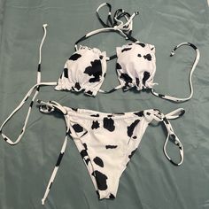 Cow Print Multi Tie Bikini Top With Side Tie Cheeky Bottoms - Never Worn - Country Clothes, Country Outfits, Swag Outfits, Preppy Outfits, Cow Print, Motocross, Womens Swim, Fashion Inspo Outfits