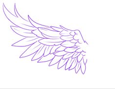 a drawing of an angel's wing with purple lines on the wings and back