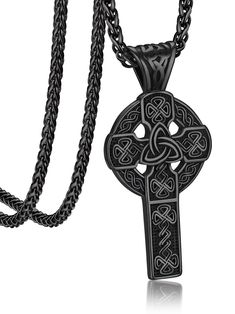 PRICES MAY VARY. ✞ Ancient Celtic Cross: As one of the trandition celtic knots, it is a religious symbol in Irish culture, expressing love, peace, blessing and faith to the better life. ✞ Top Quality Material: Made with 316L stainless steel known for it great durability and stability, color electroplating on the surface, Nickle-free, no color-fading, friendly to all skin types. ✞ Dimension: Pendant length: 57.2mm, width: 28mm, thickness: 3.5mm; Spiga chain length: 22" (56cm), width: 3mm. Total w Irish Knot, Celtic Cross Necklace, Turquoise Cross Necklace, Black Cross Necklace, Cross Necklace For Men, Nail Cross, Mens Cross Necklace, Celtic Pendant, Crucifix Necklace