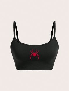 Casual Simple Spider Pattern Crop Cami Top , Suitable For Summer Black Casual   Knitted Fabric Animal Cami Slight Stretch  Women Clothing, size features are:Bust: ,Length: ,Sleeve Length: Spider Pattern, Spring Summer Capsule Wardrobe, Girly Fits, Grunge Accessories, Alt Clothes, Belly Shirts, Nike Fashion Shoes, Crop Cami Top, Black Wool Blazer