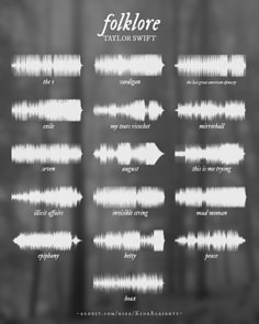 a black and white poster with different sound waves on the back ground, including text that reads follblore