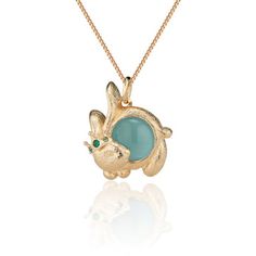 Larkspur & Hawk Emily's Garden Rabbit Pendant Rabbit Pendant, Green Chalcedony, Orange Sapphire, Fine Jewelry Collection, Capsule Collection, Curb Chain, Semi Precious Gemstones, Rose Quartz, Semi Precious