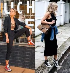 How To Style Converse High Tops, Low Top Converse Outfit, Shoes With Dresses, Black Converse Style, Style With Converse, Outfits With High Tops, Chucks Outfit, Converse With Dress