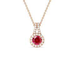 The refined elegance of this gemstone pendant allows you to elevate the look of any outfit in an instant. The pendant features a round Created Ruby on its center framed by a classic halo of lab-grown diamonds. A diamond-studded split bale holds the halo-wrapped colored gem Ruby Necklace Pendant, Halo Pendant, Ruby Necklace, Gorgeous Engagement Ring, Colored Gems, Ruby Gemstone, Lab Diamonds, Diamond Earrings Studs, High Quality Jewelry