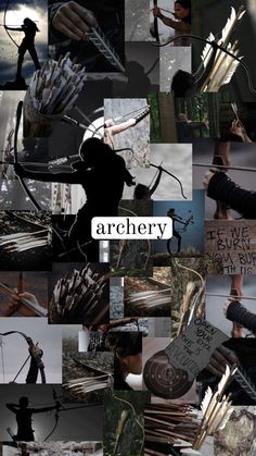 a collage of photos with the words archery written on them and images of people holding arrows