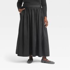 Women's Voluminous Maxi Skirt - A New Day™ Black 3X Picnic Skirt, Midi Sweater Skirt, The Style Council, Black Maxi Skirt, Recycled Polyester Fabric, Slip Skirt, Women Maxi, Knit Midi, Bottom Clothes