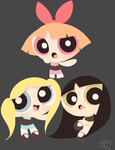 three cartoon girls with big eyes and long hair