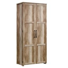 a tall wooden cabinet with two doors