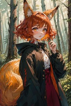 Red Hair, Fox, Red, Hair, Anime, Black