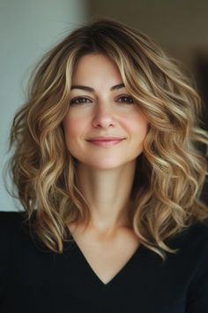 22. Soft Curls with Honey Blonde Highlights (Hairstyles For Women Over 40 With Fine Hair) - Hairstyles For Women Over 40 With Fine Hair Highlights Hairstyles, Fine Hair Styles For Women, Curly Lob, Textured Lob, Honey Blonde Highlights, Champagne Blonde, Long Pixie Cuts, Sandy Blonde, Silver Blonde