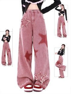 90s Fashion Aesthetic, Jeans Rosa, Retro Decoration, Embroidery Decoration, Retro Jeans, Streetwear Jeans, Jean Large, Moda Jeans, Autumn 2023