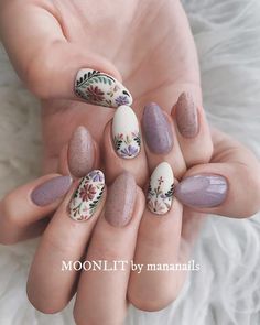 Almond Nail Art, French Pedicure, Boho Nails, Hippie Nails, Purple Nail, Easy Nails, Blue Nail, Acrylic Nail Art