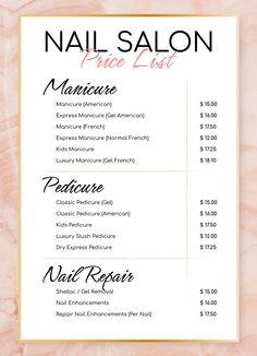 Price List Background Design, Menu Nail, Price List Nails, Acrylic Nail Price List Ideas, Nail Shop Price List, Nail Salon Price List Ideas, Acrylic Nail Price List, Nail Salon Price List