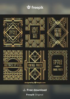 art deco style gold and black banners