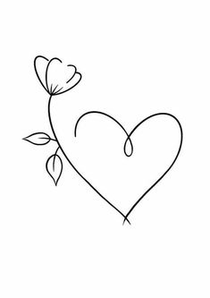 the outline of a heart with leaves on it and a flower growing out of it