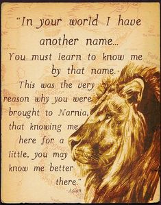 a lion is shown with the words, in your world i have another name you must learn to know me by that name