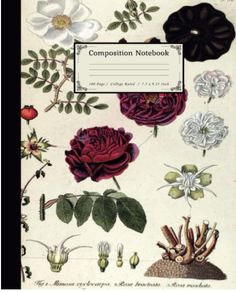 an old book with flowers and leaves on it