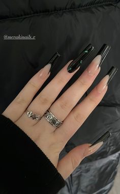 Long Black Acrylic Nails, Nails Long Black, Purple Acrylic Nails, Cow Nails, Asian Nails, Grunge Nails