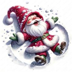 a painting of santa claus in the snow with his feet up and one hand on his hip