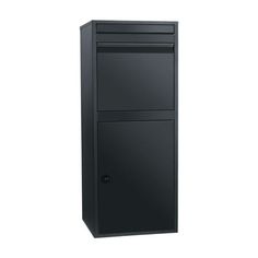 a black cabinet with two doors on each side