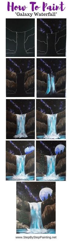 the steps to paint waterfall with blue water