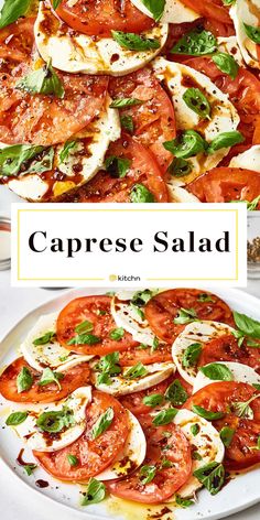 caprese salad with tomatoes, mozzarella and basil on a white plate