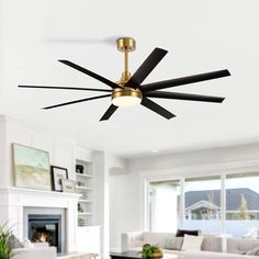 a modern ceiling fan in a living room