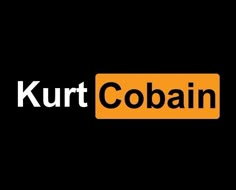 the kurt cobain logo is shown in black and yellow, against a dark background