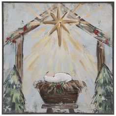 a painting of a baby jesus in a manger